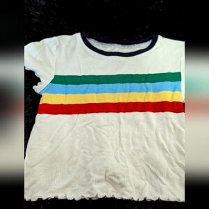 SO Girls Cropped, Ribbed Short Sleeve Striped Shirt-White Size 7/8